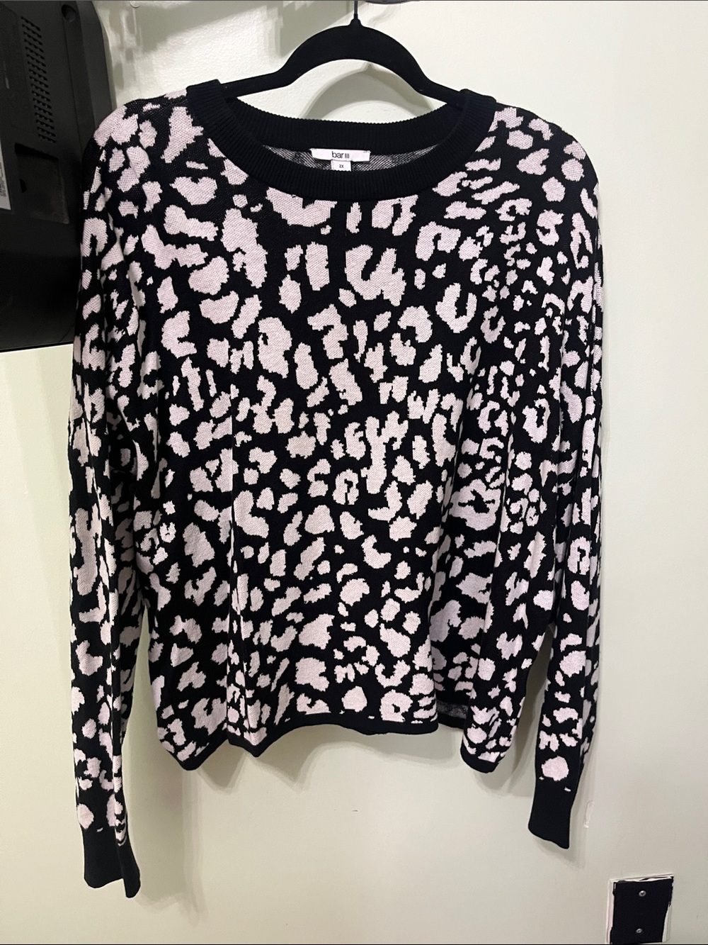 Bar III Black and Cream Leopard Knit Sweater